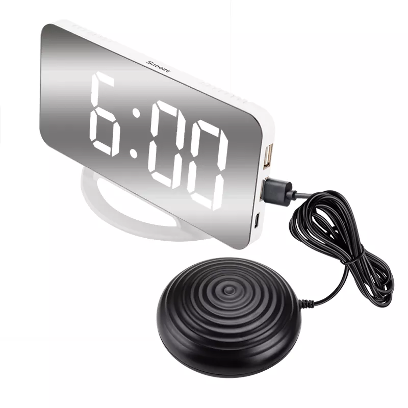 LED שעון מעורר רטט כפול USB מראת לחירשים